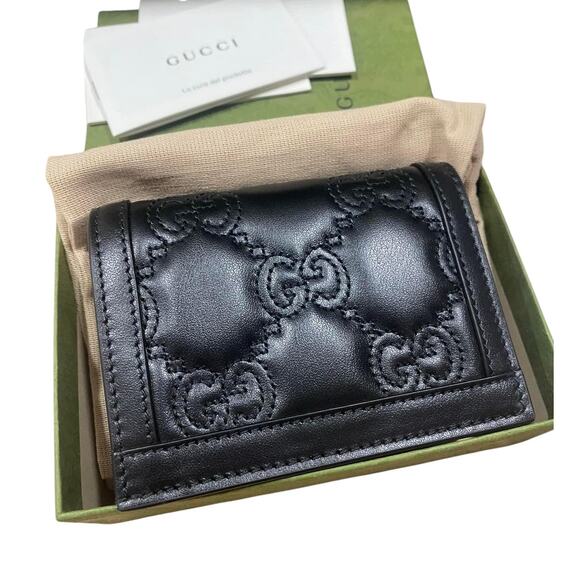 Gucci Matelasse Womens Card Case Wallet GG Black Gold Small - Picture 7 of 7